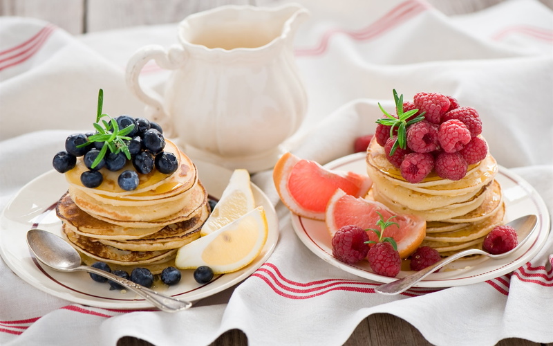 close, Pancakes, Blueberries, Food, 1080P, Muffins, Raspberries