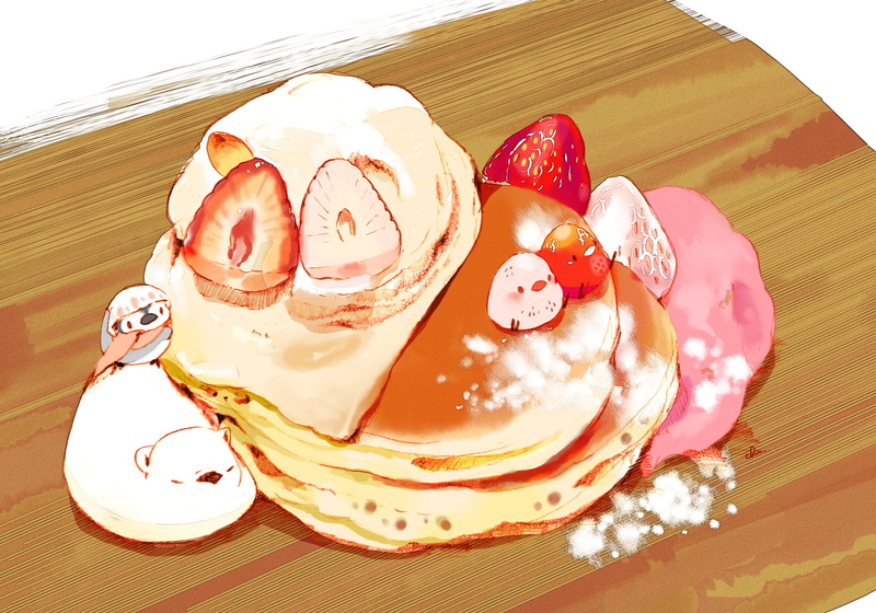 digital art, food, anime, 1080P, artwork, 2D, pancakes