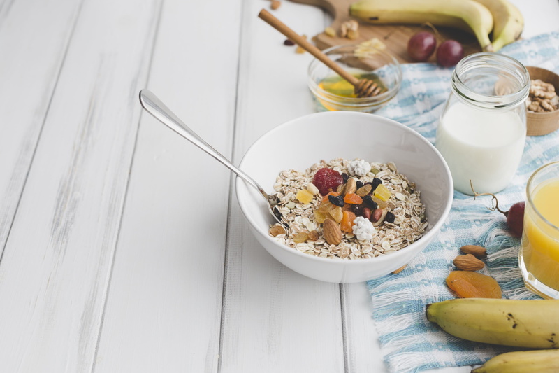 meal, indoors, refreshment, freshness, wellbeing, table, high angle view, breakfast, 2K, food, bowl, healthy eating, kitchen utensil, eating utensil, fruit