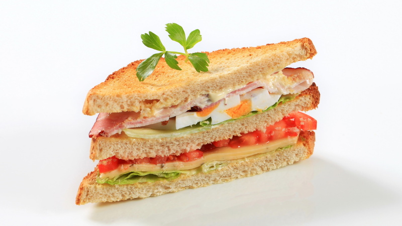 food, 4K, ham, tomatoes, white background, sandwich, eggs, bread