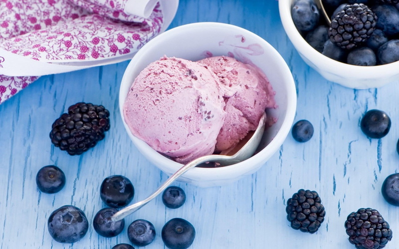 food, blueberries, 1080P, berries, cream, ice