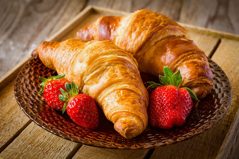 Breakfast, Croissant, Food, 1080P, Viennoiserie, Strawberry
