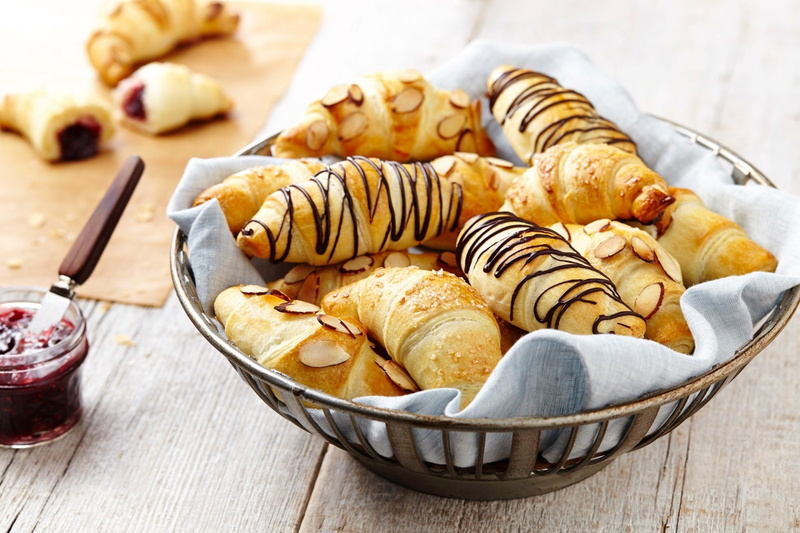 bowl, 1080P, sweet, no people, french food, still life, table, dessert, Breakfast, homemade, choice, freshness, Croissant, food and drink, tray, Food