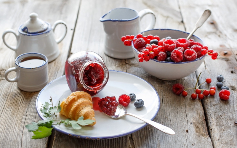 fruits, breakfast, perfect, food, 1080P, croissant
