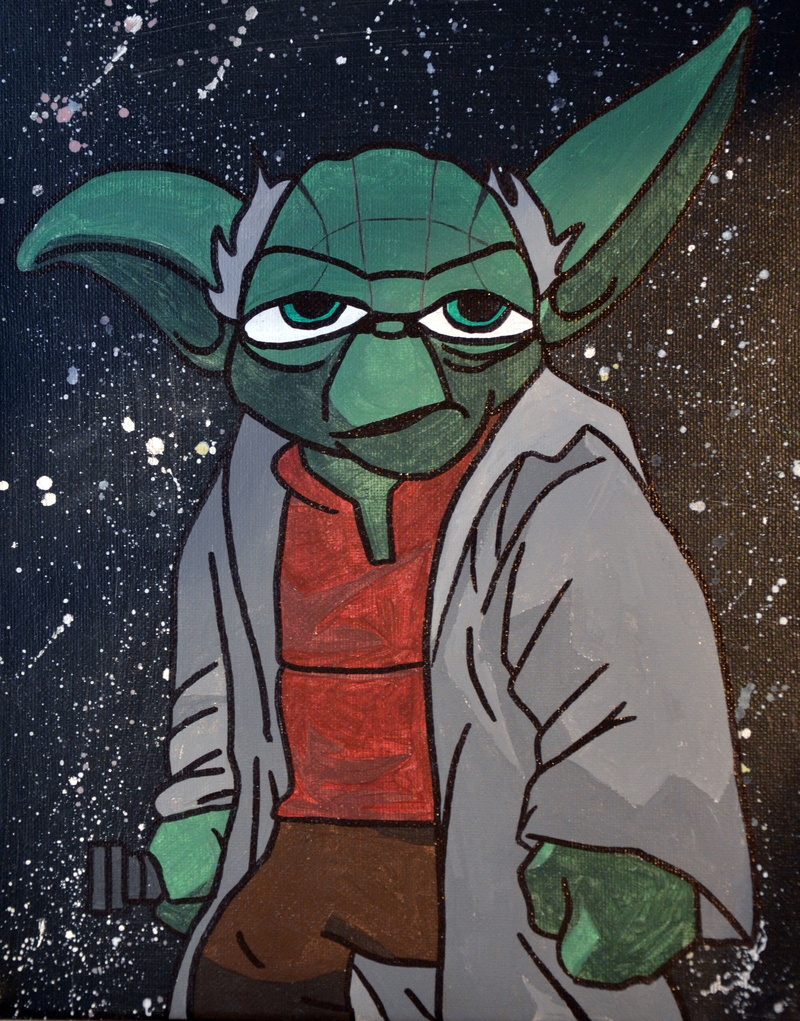 fighter, drawing, outdoors, art and craft, day, one person, close-up, men, jedi, clothing, star wars, creativity, she makes, snow, painting, yoda, cold temperature