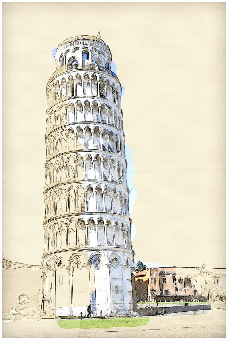 building, sky, baptistery, italia, landscape, tall - high, tourism, auto post production filter, photo art, monuments, the past, italy, the leaning tower