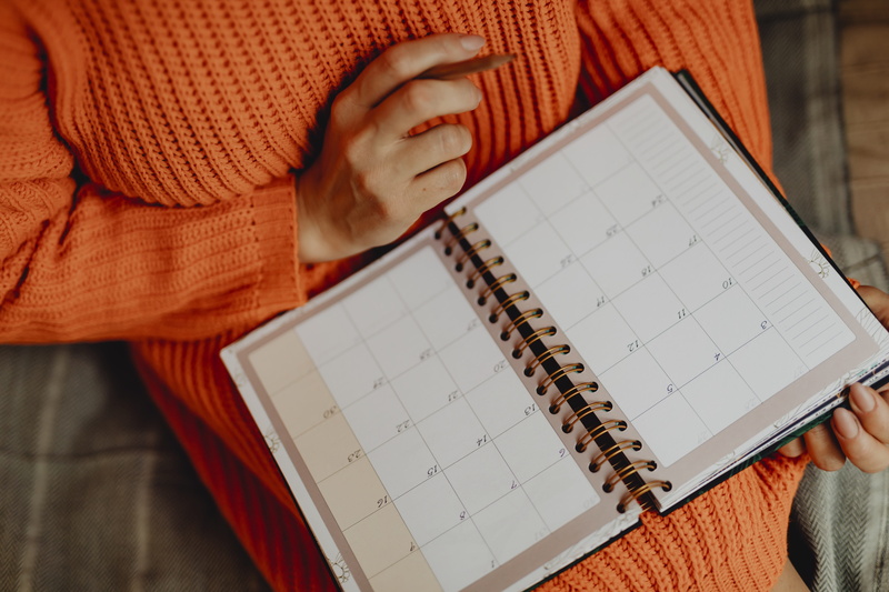 paper, real people, one person, monthly, human body part, date, close-up, pen, person, planner, publication, high angle view, hand, daily planner, agenda
