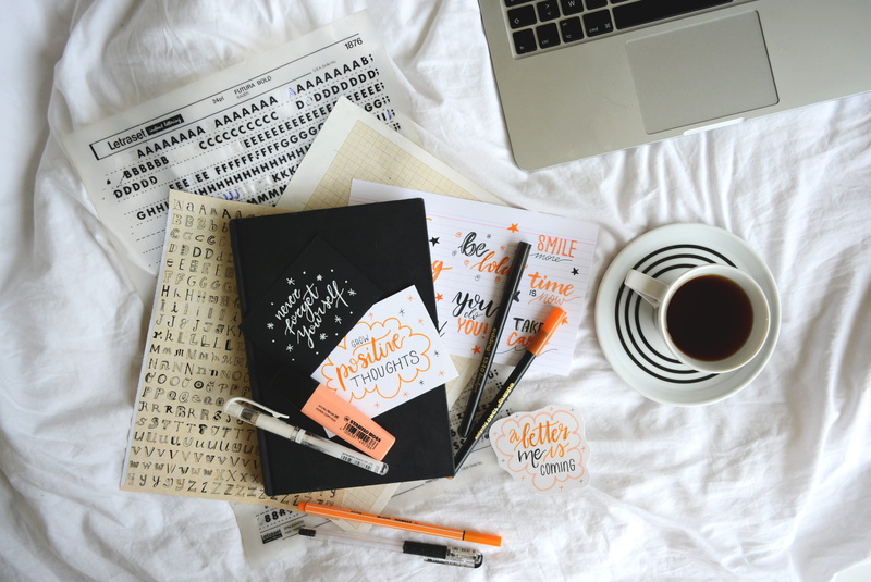 creative, technology, art, typo, business, bujo, paper, typography, type, coffee, workspace, pen, mug, bullet journal, ideas, hand lettering, document