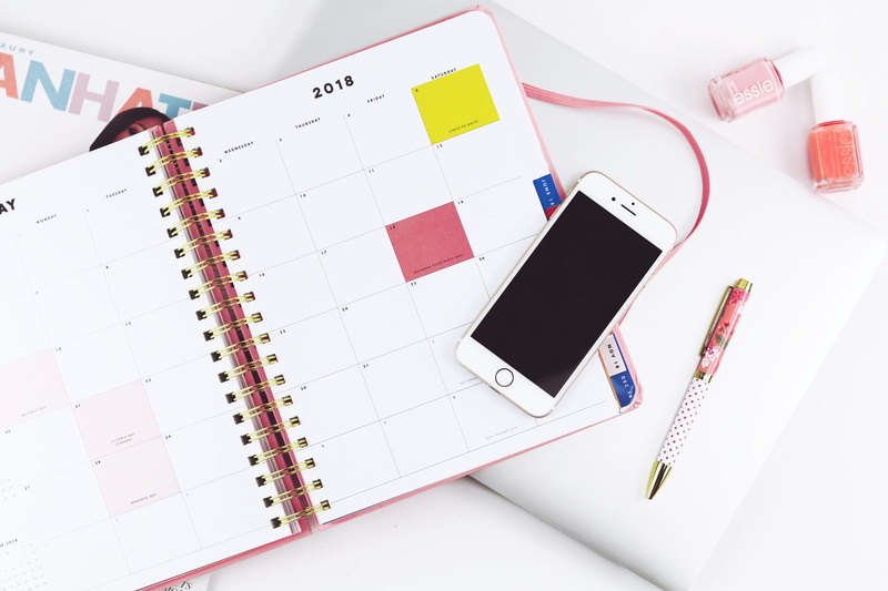 phone, portable information device, calendar, pink, new york, pen, girlboss, technology, desk, spiral, flat, table, silver, essie, wireless technology