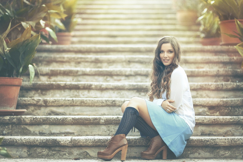 1080P, look, ladder, s, skirt, portrait, blue, women, Lorena Bey