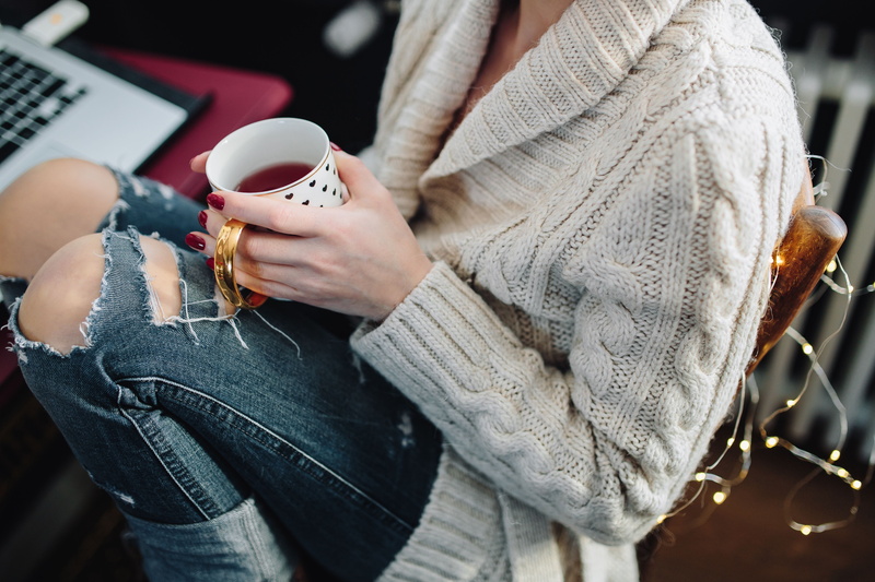 hot, wireless Technology, hand, autumn, drink, one woman only, coffee - Drink, warm clothing, clothing, comfortable, home office, young Adult, sitting