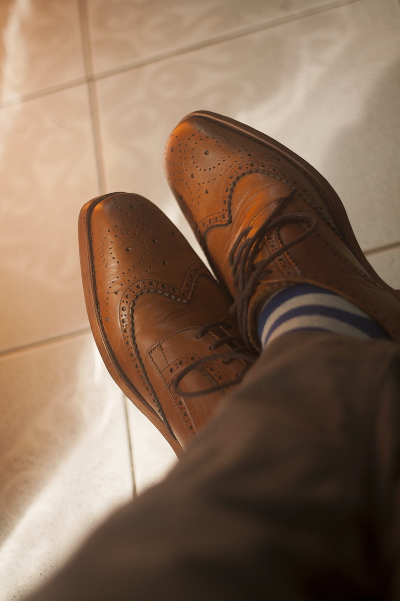 patina, close-up, shoe, brogues shoes, personal perspective, leather, brown, home interior, shoes, real people, full grain, indoors, human limb, low section