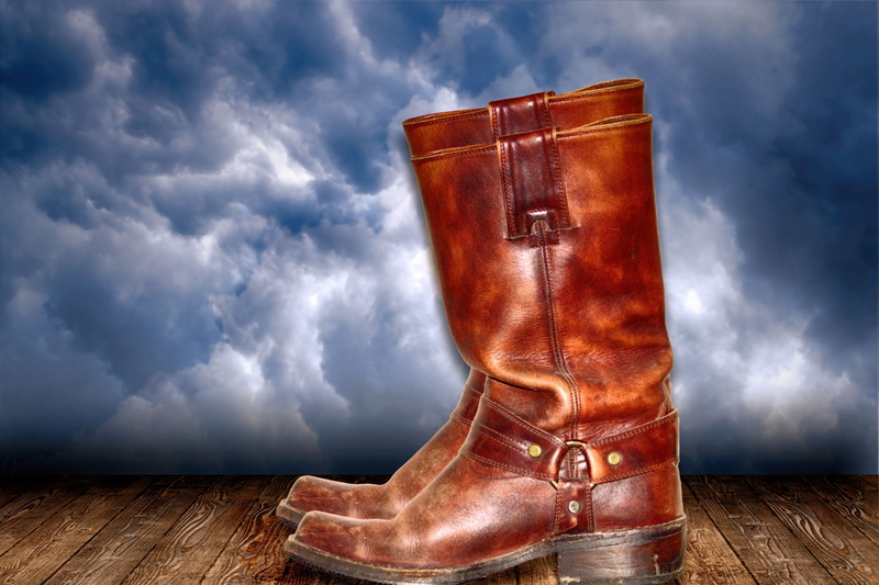 leather boots, brown, high, chunky, harness, shoes, cloud - sky, nostalgic, shoe, run-down, sky, cowboy boots, boot, single object, round, 4K, heeled
