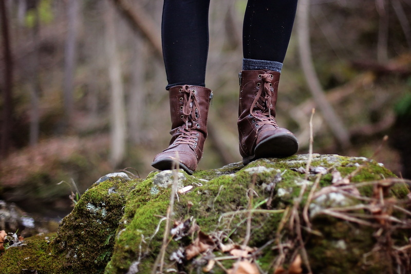 stone, nature, leisure activity, tree, boots, hiking, day, limb, brown, mother nature, plant, walking, only men, leather, human leg, girl, moss, one man only