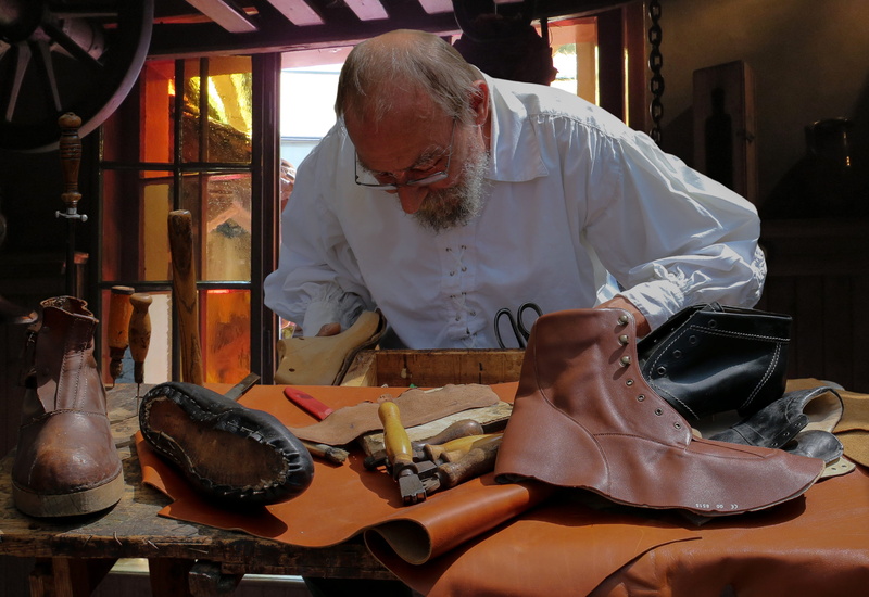 adult, indoors, concentration, workshop, middle ages, mature adult, working, one person, house, skill, holding, shoes, making, table, males, senior adult