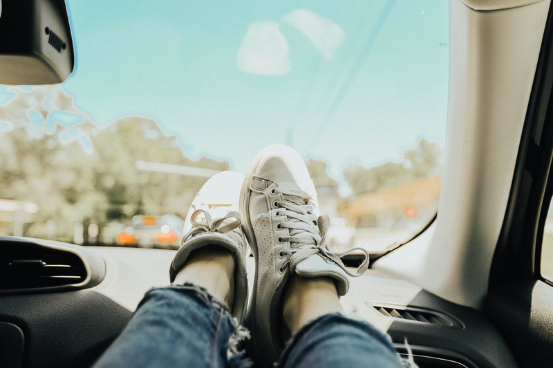 travel, sunlight, car, dash, vehicle interior, adida, human body part, girl, human leg, low section, one person, explore, interior, body part, wearing