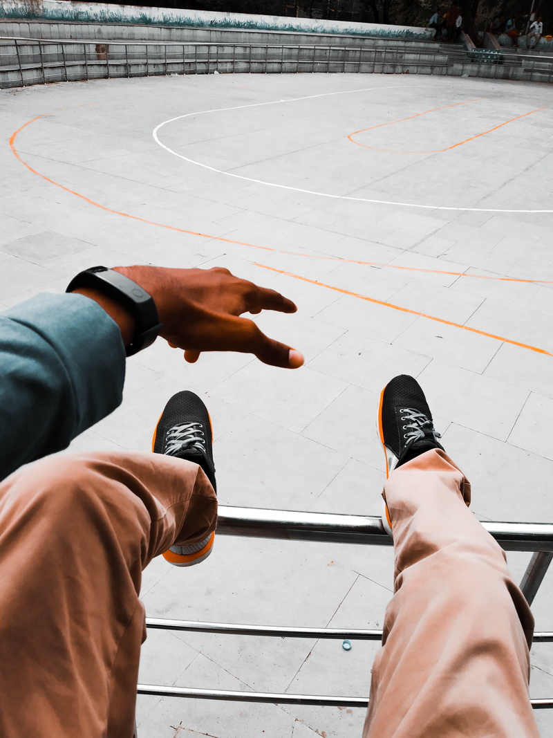 personal perspective, feet, railing, body part, footwear, finger, human hand, leisure activity, flooring, sneakers, hand, shoes, mobilechallenge, people