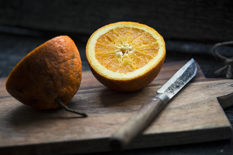 nature, organic, shallow, rustic, wood - Material, orange color, high angle view, table knife, eating utensil, beside, photography, fruit, studio shot