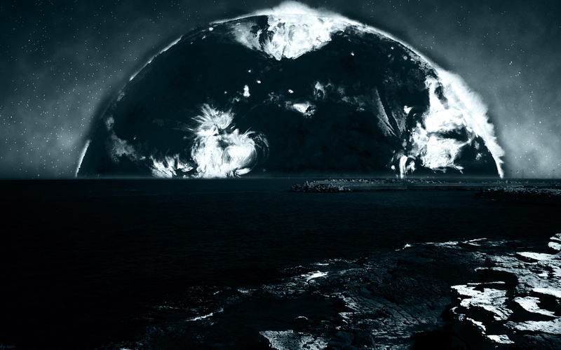 thesun, scenics - nature, sea, rock, coast, water, 2K, dark, horizon over water, burning, digitalcomposition, tranquility, blackandwhite, light, no people