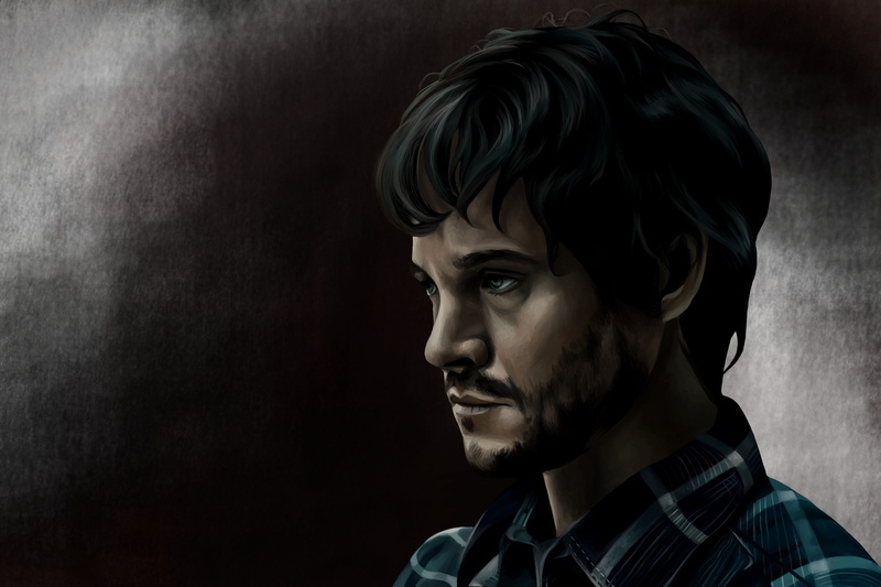 Hannibal, art, men, hair, profile view, one person, close-up, fanart, portrait, adult, studio shot, headshot, looking away, Will Graham, young men, serious