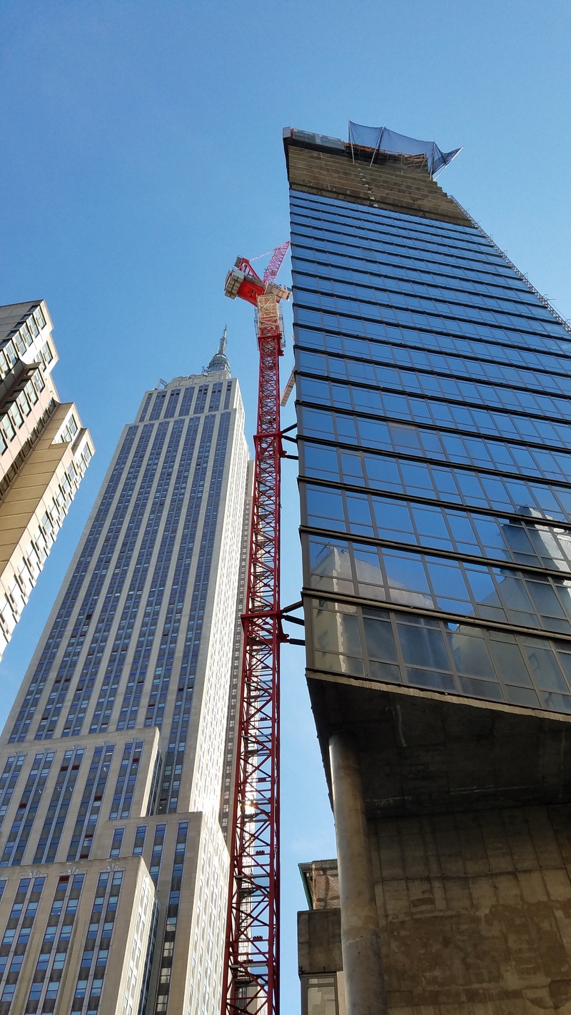 city, buildings, nature, construction, office building exterior, sky, building exterior, nbc, middtown, spire, tower, blue, low angle view, clear sky, cityscape