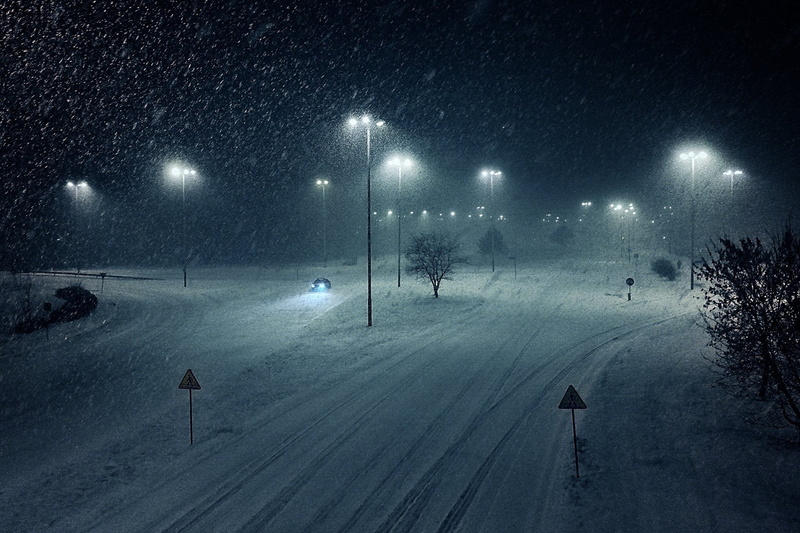 street, road, snow, outdoors, cold temperature, street light, real people, sport, sky, nature, group of people, plant, tree, 1080P, winter, high angle view