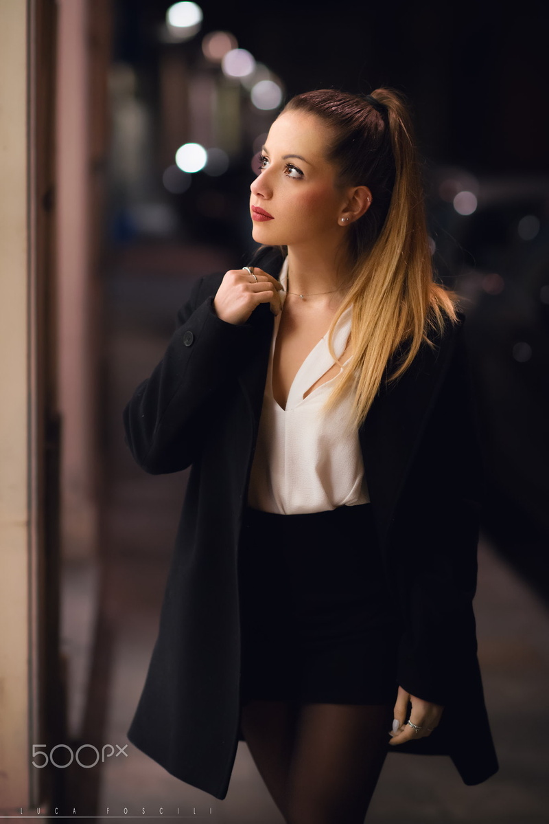 glamour women, women, glamour, open coat, black coat, looking away, 500px, Luca Foscili, model, ponytail, Ombre Hair, coats, white shirt, overcoats, Ylenia