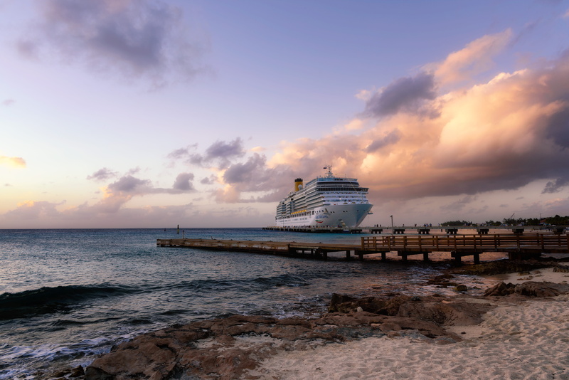 passenger craft, sunset, land, 5K, outdoors, sky, transportation, unnamed road, beauty in nature, nature, nautical vessel, beach, scenics - nature, grand turk