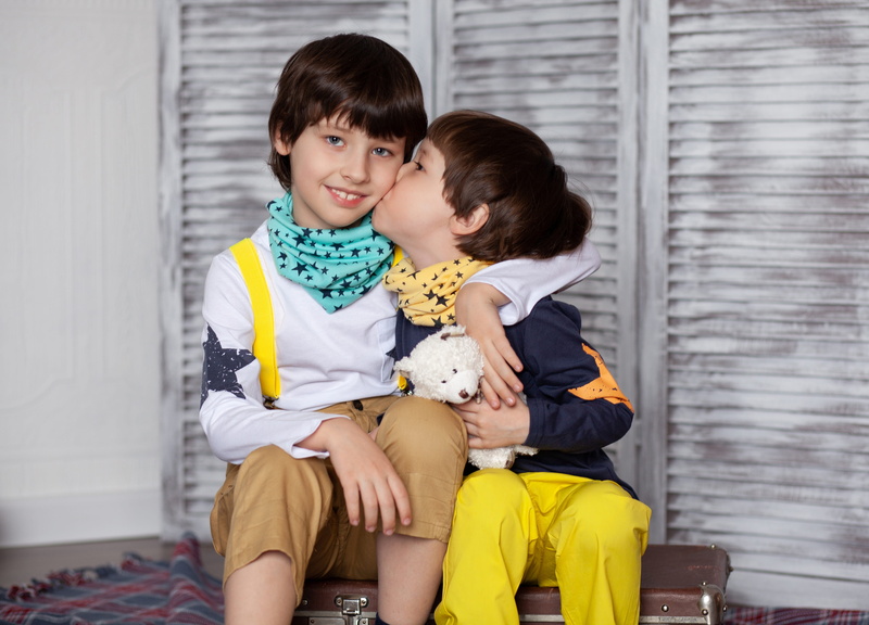 brothers, indoors, kids, child, casual clothing, happiness, two people, however, each, three quarter length, boys, smile, costumes, bonding, sitting, love