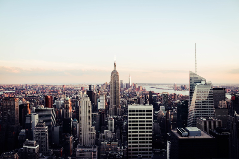 nyc, sunset, spire, new york, financial district, modern, landscape, modern design, skyscraper, sunrise, building, urban, horizon, empire state building