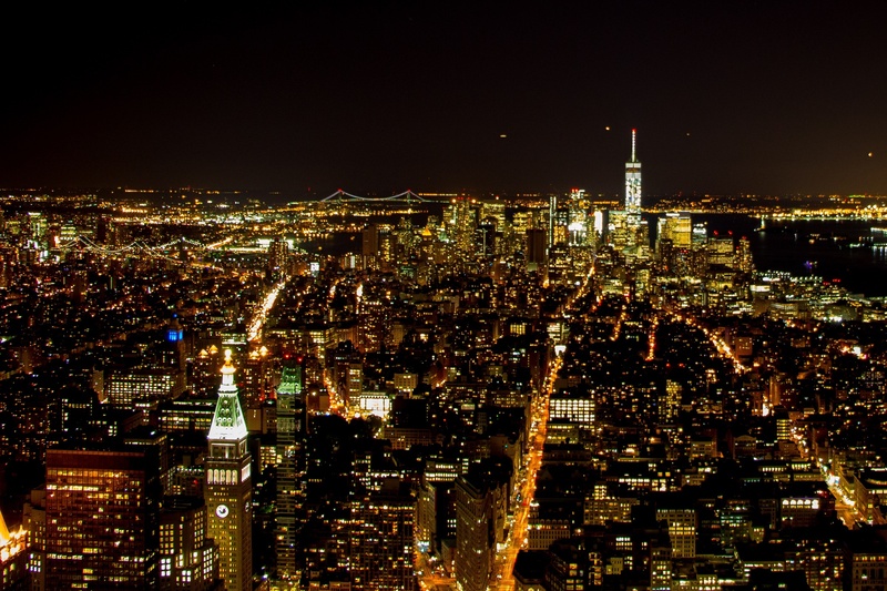 skyline, outdoors, illuminated, building, metropolitan, office, office building exterior, rise, crowded, nightlife, cityscape, lights, lightened, empire state