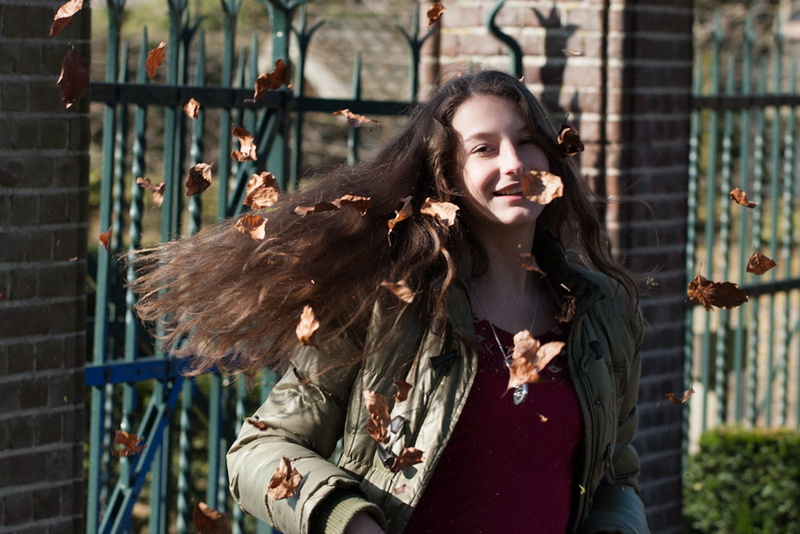 beauty, happy, care, unconcernedly, beautiful, satisfied, woman, colors, leaves, inspiration, dom, sheet, luck, hair, focus on foreground, season, near