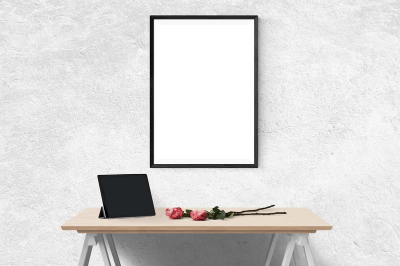 technology, photo, no people, day, wall - building feature, mockup, white color, presentation, template, absence, picture frame, copy space, portrait, desk