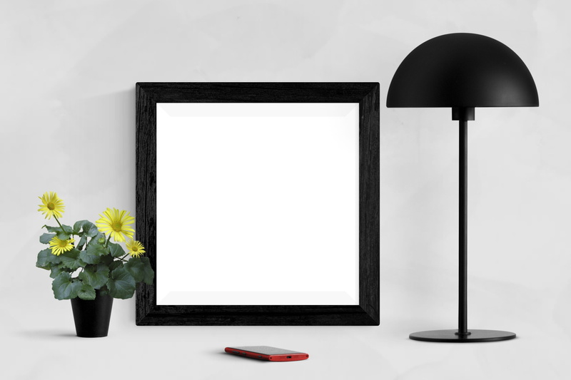 mockup, picture frame, white color, studio shot, black color, plant, picture, frame, canvas, decorative, flowering plant, template, 5K, interior, electric lamp
