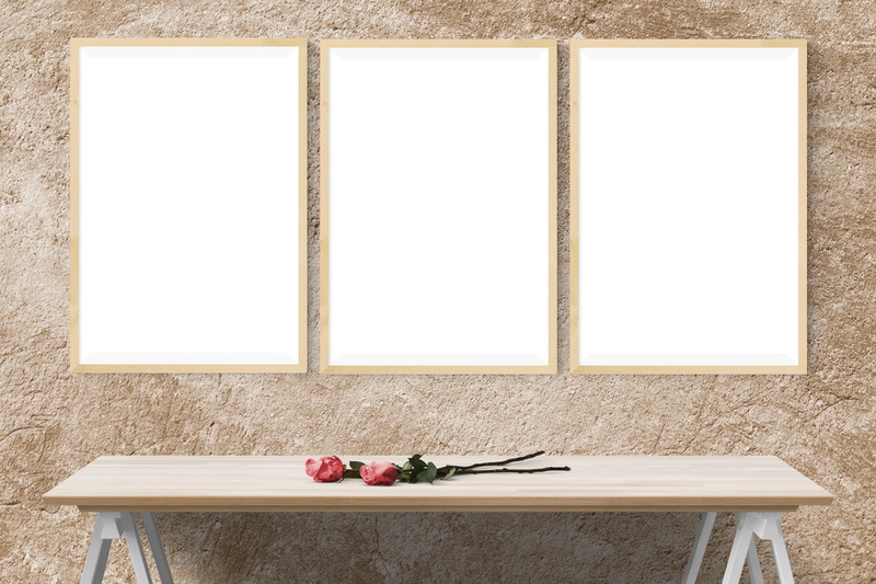indoors, mockup, absence, flower, nature, red, desk, still life, two, flowering plant, brown, picture, roses, frame, no people, wood - material, white color