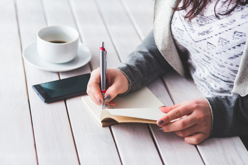 indoors, business, pen, female, work, education, 5K, coffee - Drink, women, desk, working, book, table, adult, people, close-up, wri, girl, note Pad, paper