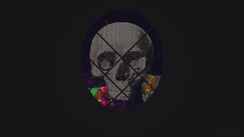 glitch art, ASCII art, skull, 4K, abstract