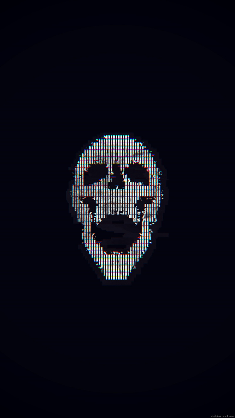 ASCII Art, glitch Art, skull, 4K, abstract