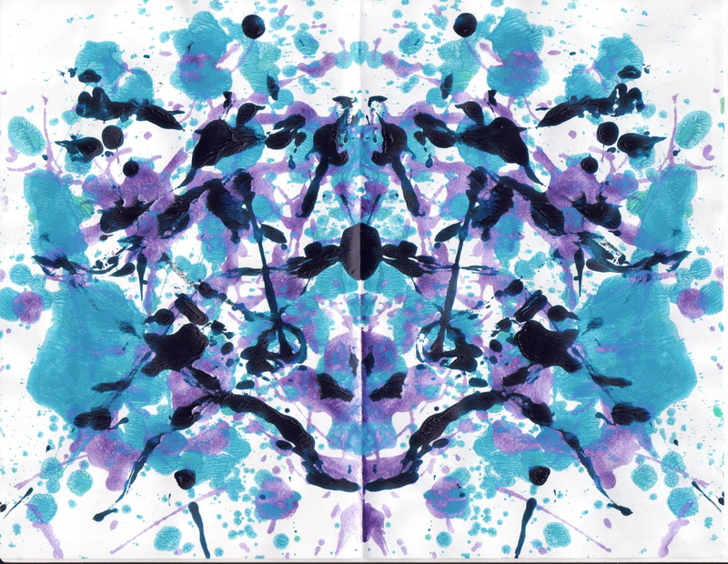 Rorschach test, ink, cyan, 720P, paint splatter, symmetry
