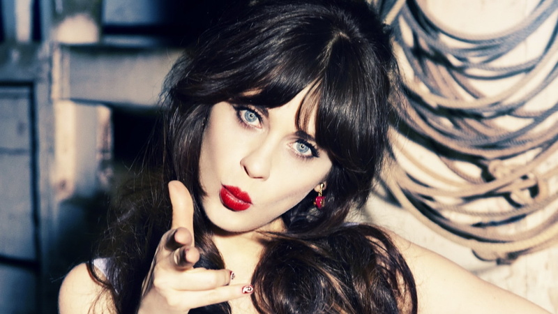 Zooey Deschanel, body part, young women, portrait, hairstyle, face, hand, adult, red lipstick, black hair, headshot, beautiful woman, make-up, long hair