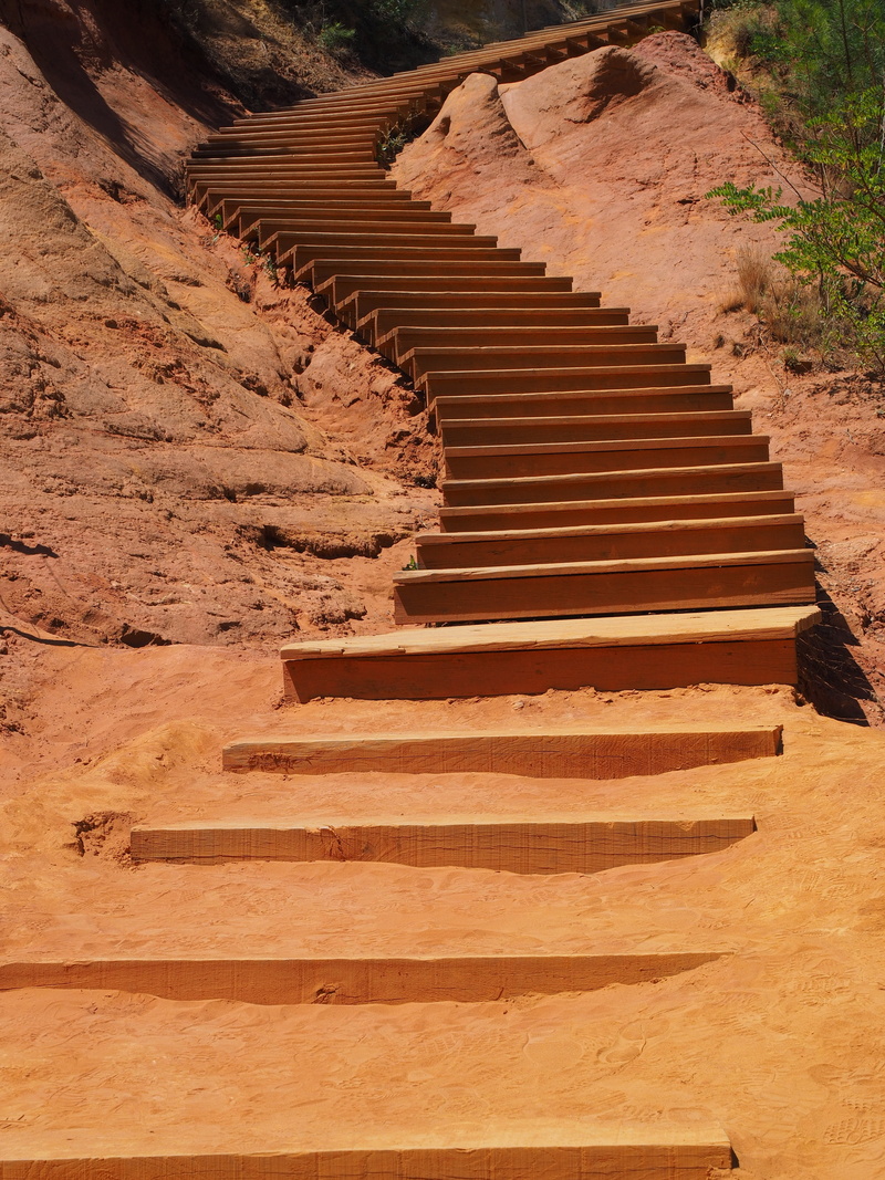 stairs, high angle view, no people, ocher mine, france, hue, arid climate, yellow, rock, grey, mixture, direction, ockerbraun, nature, gradually, ochre colours