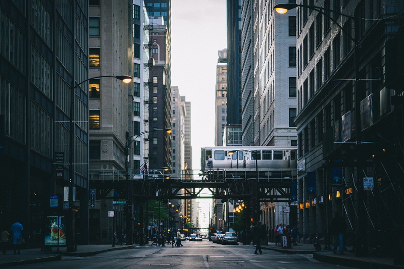 Metro, Chicago, vehicle, 1080P, street, Cityscape, Train, Vignette