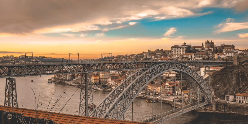 oporto, nature, sunset, built structure, d. luis, outdoors, architecture, metro, building exterior, rebelo, luís i bridge, blue sky, cityscape, travel destinations