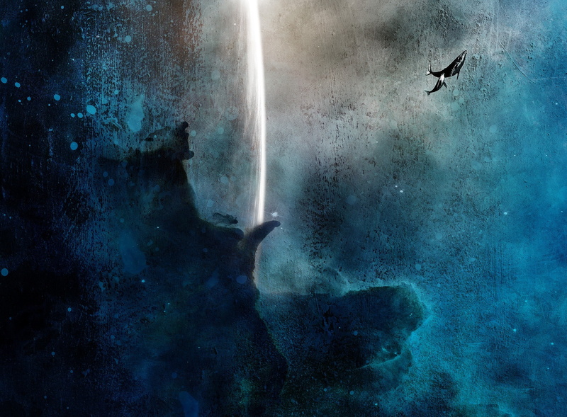 Space, animal, flying, one animal, Splatter, dark art, artwork, 1080P, underwater, solid, vertebrate, Dark, outdoors, painting, Artistic, animal wildlife