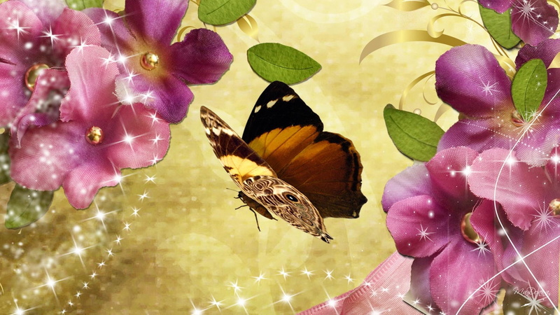 1080P, vintage, spring, gold, stars, summer, flowers, antique, butterfly, gone, nature and landscapes, times, sparkles