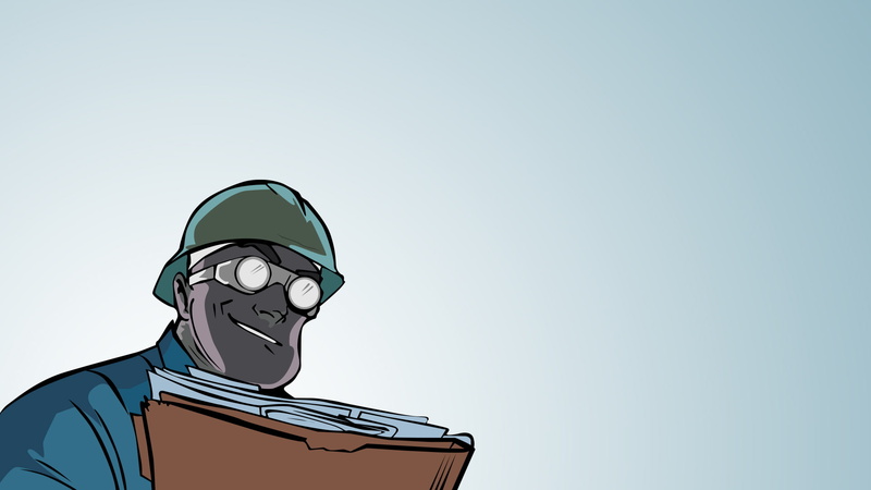 1080P, standing, day, disguise, one person, clear sky, sky, portrait, front view, Team Fortress 2, copy space, blue background, leisure activity, outdoors