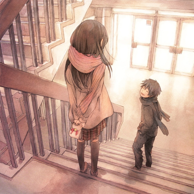 bonding, innocence, original characters, offspring, scarf, 480P, child, anime boys, two people, mother, girls, adult, full length, women, anime girls