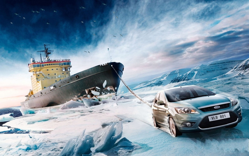 yellow, land, Ford, sea, nautical vessel, ropes, cloud - sky, sailing, winter, no people, blue, gray, nature, car, sky, photo manipulation, humor, vehicle