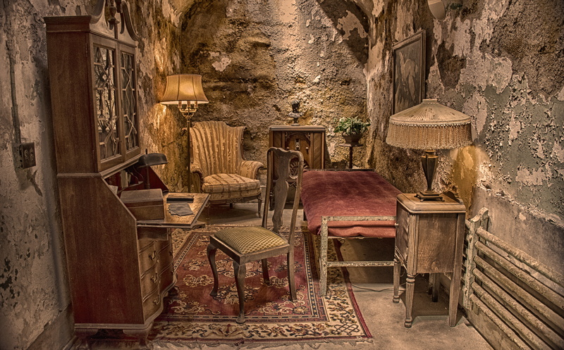 bedroom, built structure, penitentiary, chair, jail, cell, prison, building, al capone, illustration, eastern state penitentiary, history, the past, pennsylvania