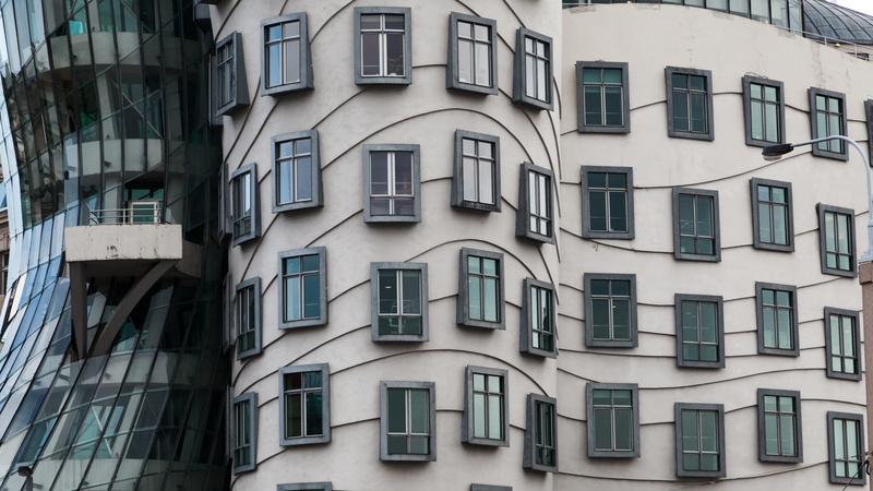 photography, design, building exterior, pattern, 5K, beige, prague, architectural, conformity, window, day, unusual, low angle view, side by side, europe